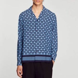 Sandro Blue Geometric Casual Button Down Shirt